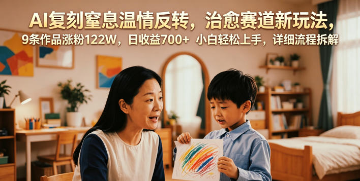 AI复刻窒息温情反转，治愈赛道新玩法，9条作品涨粉122W，日收益700+ 小白轻松上手，详细流程拆解-离锋创库