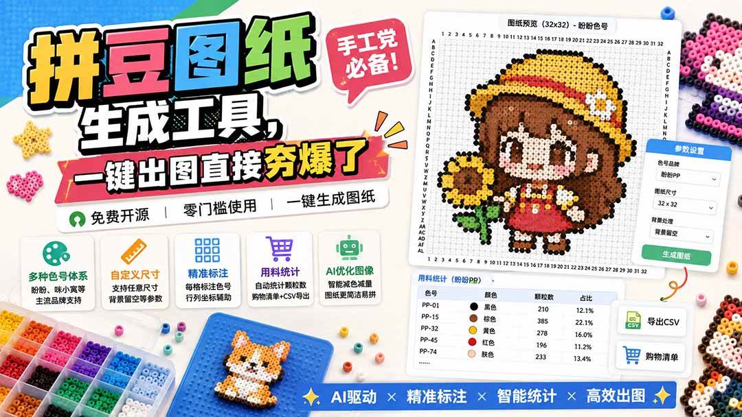 （20084期）拼豆图纸生成工具，手工党必备！一键出图直接夯爆了-离锋创库