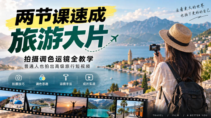 两节课速成旅游大片|拍摄调色运镜全教学,普通人也拍出高级旅行短视频-离锋创库