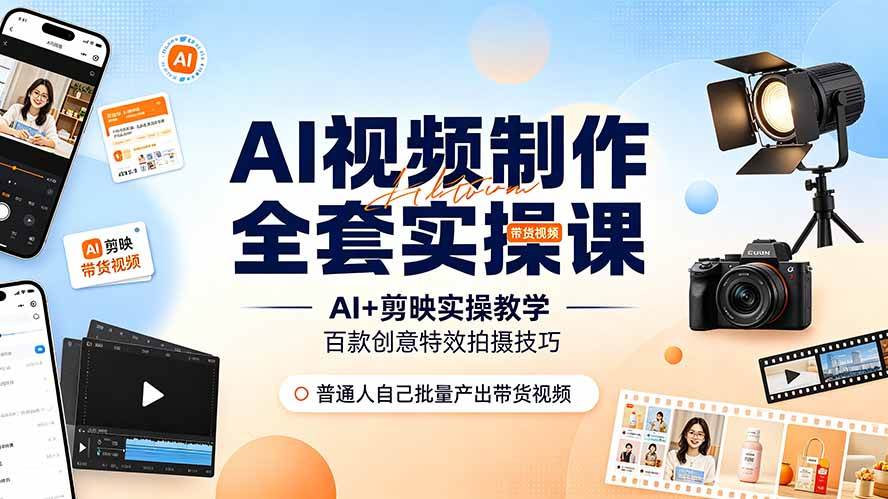 (19200期)AI视频制作全套实操课,多款AI工具搭配剪映教学,百种特效运镜拍摄实操,抖音账号带货运营全覆盖-离锋创库