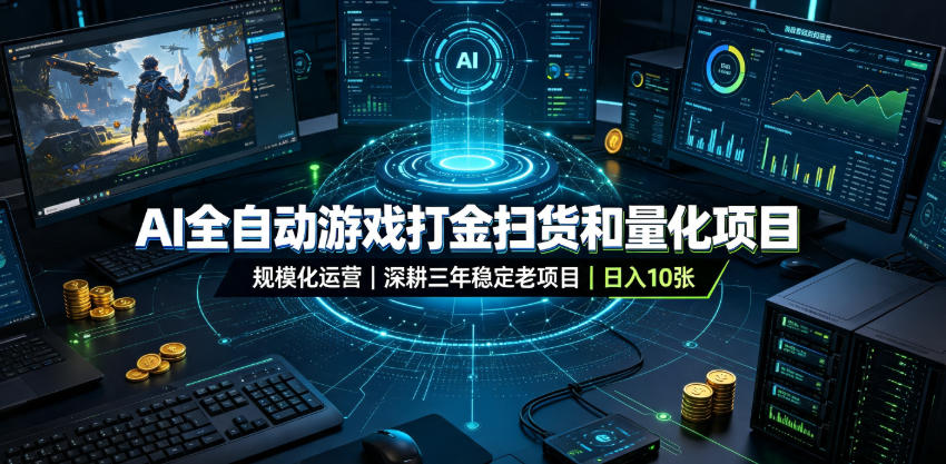 AI全自动游戏打金扫货和量化项目，规模化运营日入10张，深耕三年稳定老项目！【揭秘】-离锋创库