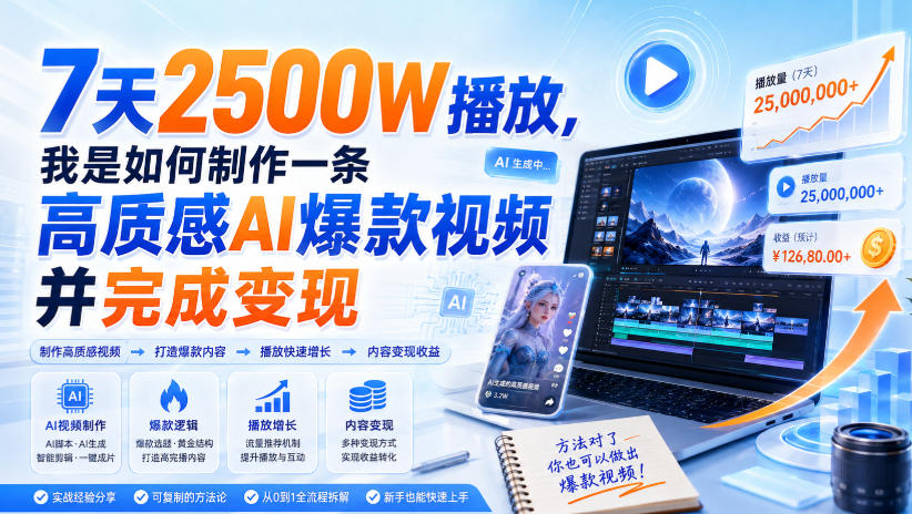 7天2500W播放，我是如何制作一条高质感AI爆款视频并完成变现-离锋创库