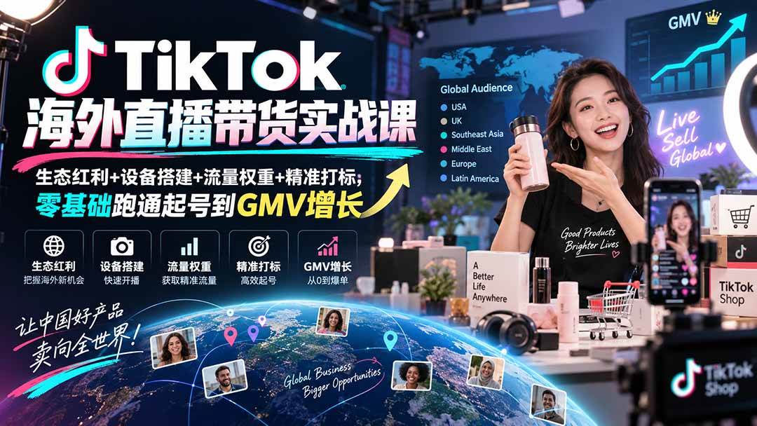 （20465期）TikTok海外直播带货实战课｜生态红利+设备搭建+流量权重+精准打标，零基础跑通起号到GMV增长-离锋创库