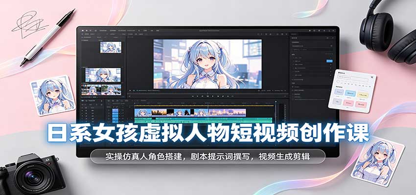 日系女孩虚拟人物短视频创作课：实操仿真人角色搭建，剧本提示词撰写，视频生成剪辑-离锋创库