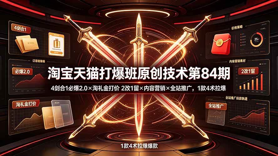 (19428期) 淘宝天猫打爆班原创技术第84期:4剑合1必爆2.0×淘礼金打价×2改1留×内容营销×全站推广,1款4术拉爆-离锋创库