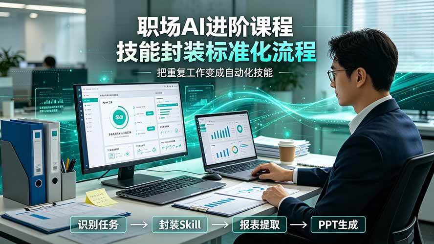 （19369期）职场AI进阶课程；多类实用Skill工具实操，专属技能封装标准化流程，报表行业报告一键提取核心内容-离锋创库