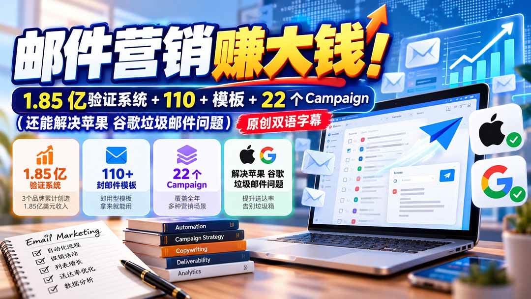 (20984期)邮件营销赚大钱!1.85亿验证系统+110+模板+22个Campaign(还能解决苹果 谷歌垃圾邮件问题)【原创双语字幕】-离锋创库
