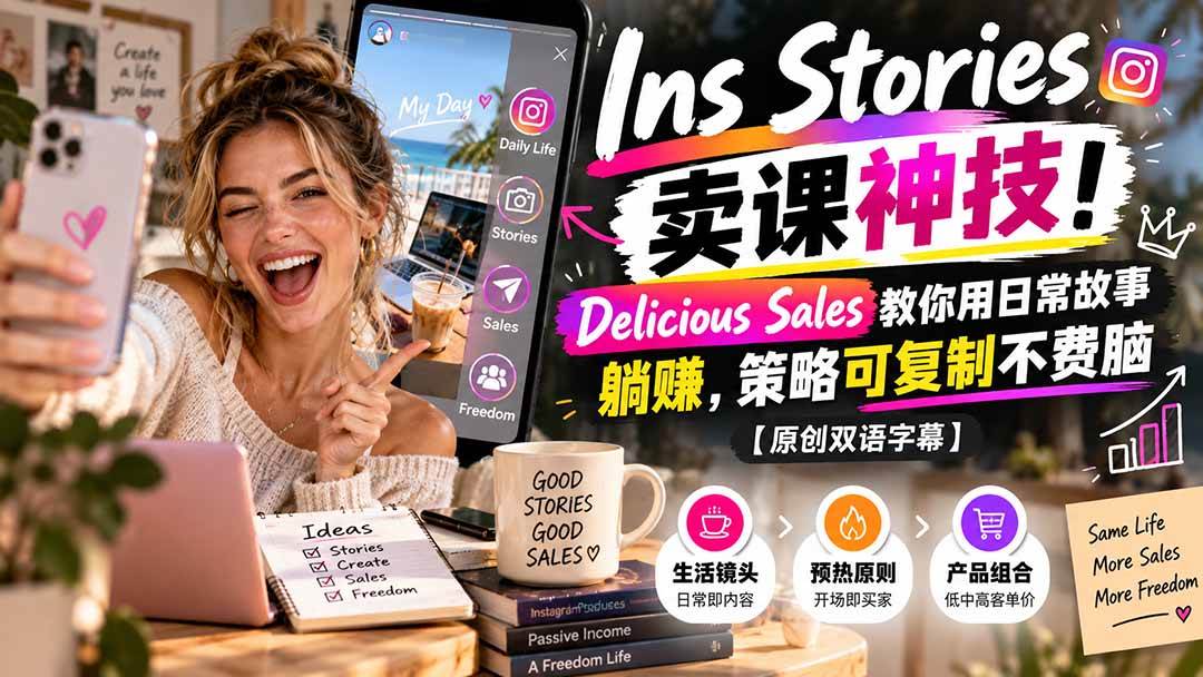 （20767期）Ins Stories 卖课神技！Delicious Sales 教你用日常故事躺赚，策略可复制不费脑【原创双语字幕】-离锋创库