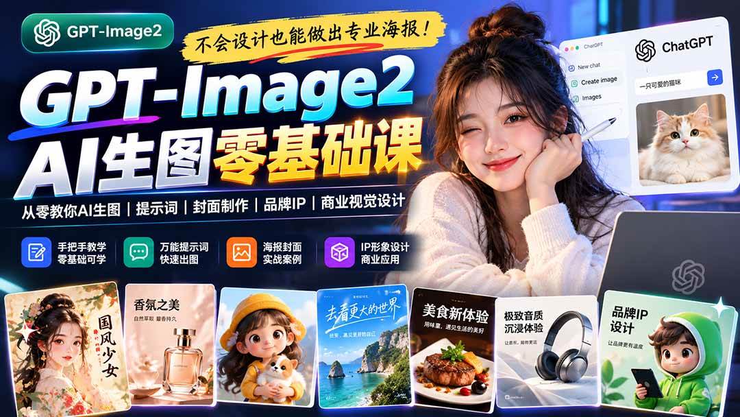 (20944期)不会设计也能做出专业海报!GPT-Image2从零教你AI生图、提示词、封面制作、品牌IP与商业视觉设计-离锋创库