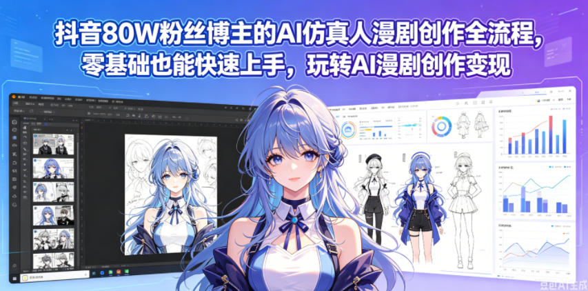 抖音80W粉丝博主的AI仿真人漫剧创作全流程,零基础也能快速上手,玩转AI漫剧创作变现-离锋创库