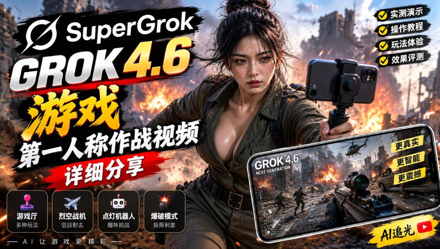 Grok 4.6也能做游戏？第一人称作战视频实测｜玩法详细讲解-离锋创库