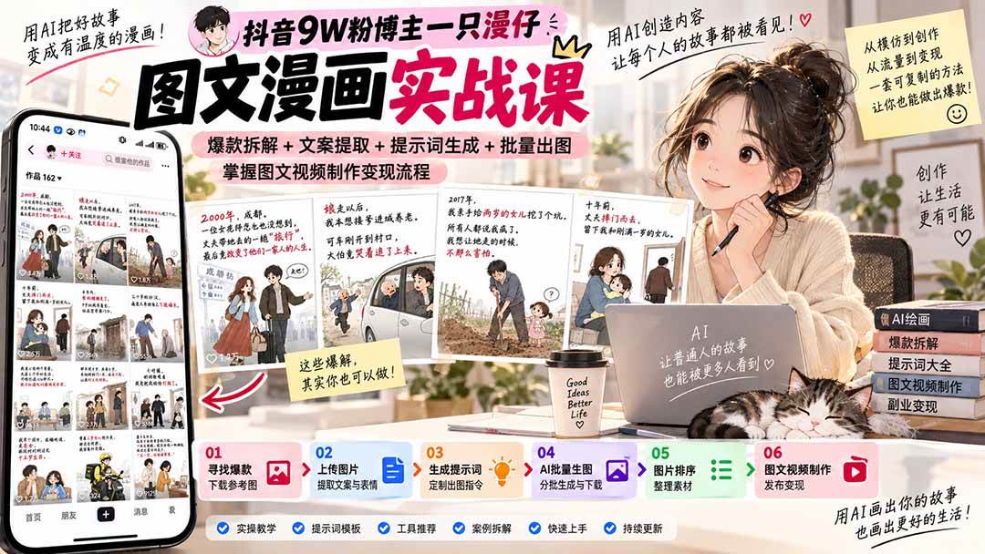 （20584期）抖音9W粉博主一只漫仔图文漫画课：爆款拆解+文案提取+提示词生成+批量出图，掌握图文视频制作变现流程-离锋创库