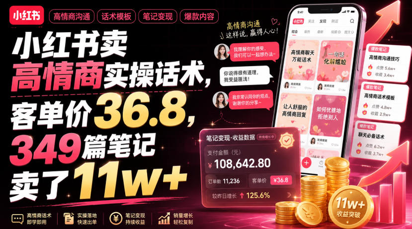 小红书卖高情商实操话术，客单价36.8，349篇笔记卖了11w+！-离锋创库