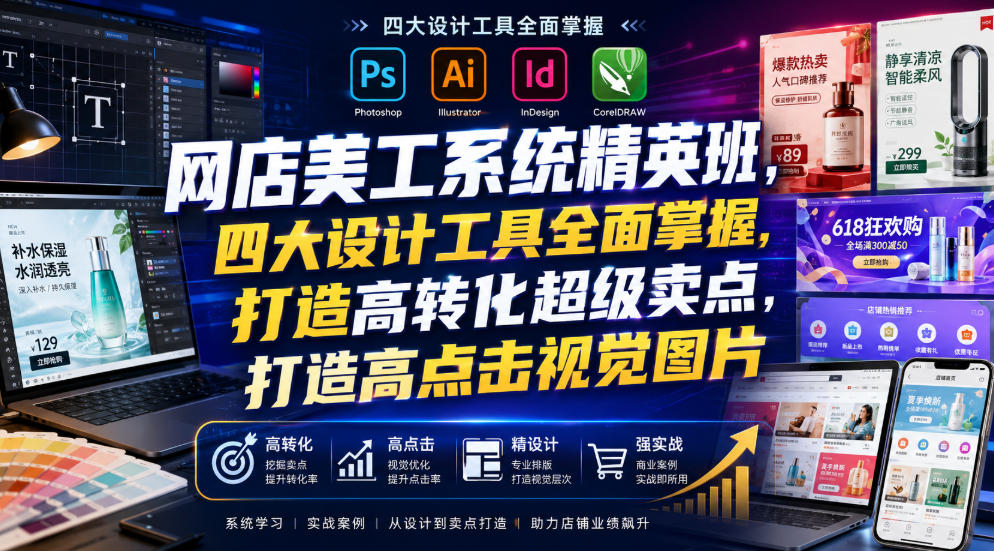 网店美工系统精英班,四大设计工具全面掌握,打造高转化超级卖点,打造高点击视觉图片(2026年7月)-离锋创库