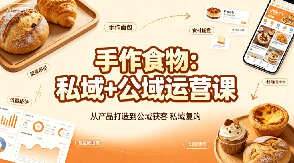 【精】手作食物:私域+公域运营课,从产品打造到公域获客私域复购-离锋创库