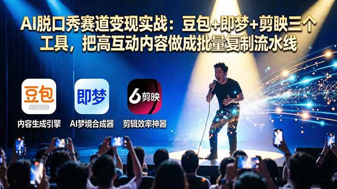 (17990期)AI脱口秀赛道变现实战:豆包+即梦+剪映三个工具,把高互动内容做成批量复制流水线-离锋创库