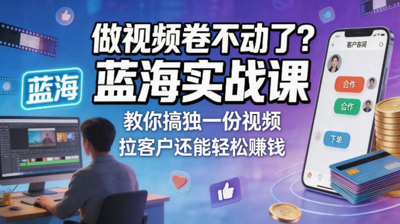 做视频卷不动了？蓝海实战课教你搞独一份视频，拉客户还能轻松賺钱！【原创双语字幕】-离锋创库