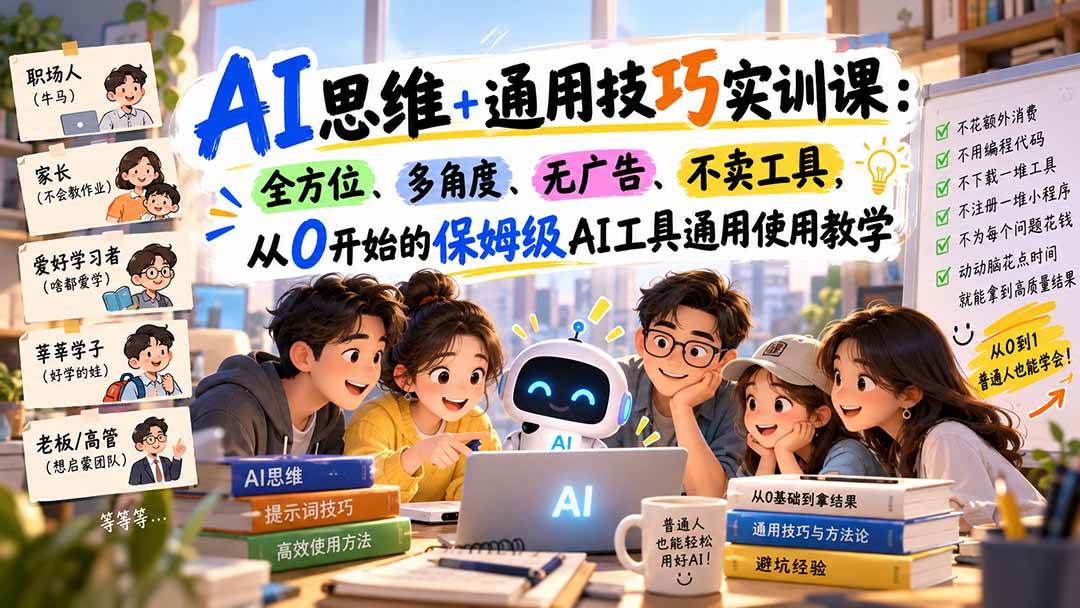 （20680期）AI思维+通用技巧实训课：全方位、多角度、无广告、不卖工具，从0开始的保姆级AI工具通用使用教学