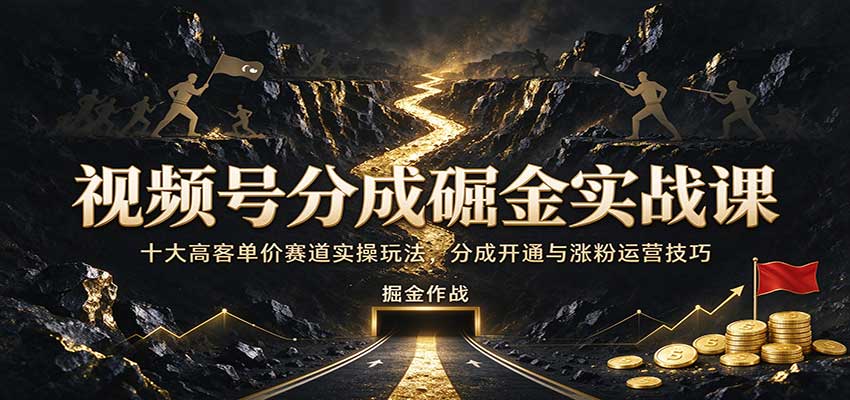 视频号分成掘金实战课：十大高客单价赛道实操玩法，分成开通与涨粉运营技巧-离锋创库