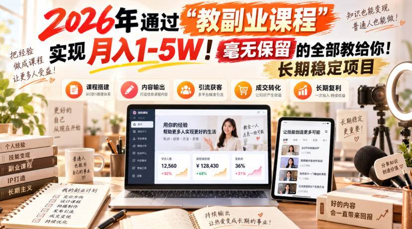 （20468期）2026年通过“教副业课程”实现月入1-5W！毫无保留的全部教给你！长期稳定项目-离锋创库