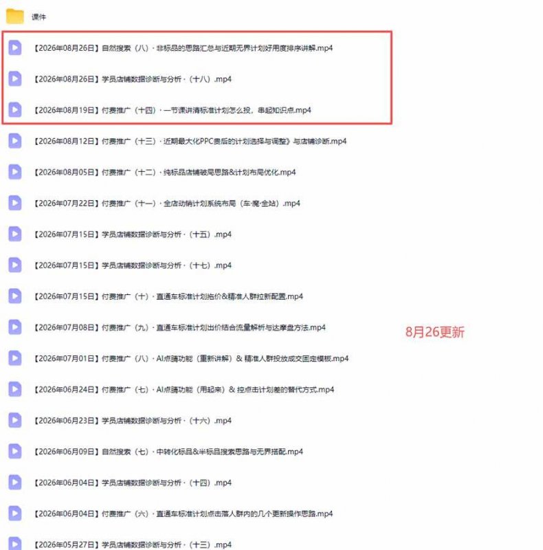 (20094期)2026淘宝电商终局之战VIP课-更新:自然搜索+直通车+无界+精准人群,系统掌握测款动销与全店推广布局方法 (20094期)2026淘宝电商终局之战VIP课-更新:自然搜索+直通车+无界+精准人群,系统掌握测款动销与全店推广布局方法