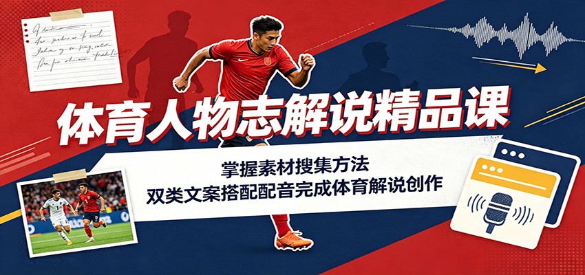体育人物志解说精品课：掌握素材搜集方法，双类文案搭配配音完成体育解说创作-离锋创库