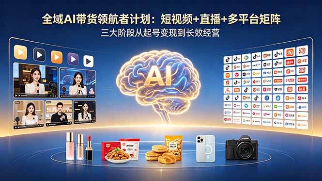 【精】全域AI带货领航者计划：短视频+直播+多平台矩阵，三大阶段从起号变现到长效经营-离锋创库