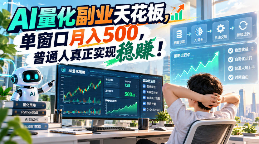 AI量化副业天花板，单窗口月入500，普通人真正实现稳賺！【揭秘】-离锋创库
