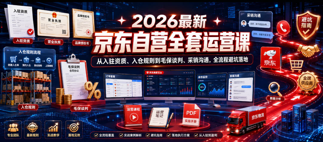2026最新京东自营全套运营课，从入驻资质、入仓规则到毛保谈判、采销沟通，全流程避坑落地-离锋创库