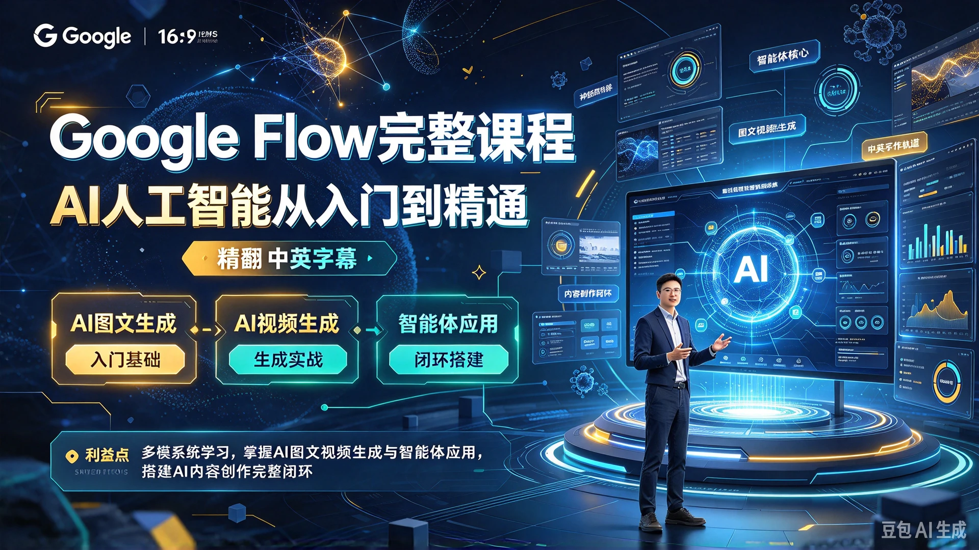 【精】Google Flow完整课程:AI人工智能从入门到精通(精翻中英字幕),多模块系统学习,掌握AI图文视频生成与智能体应用,搭建AI内容创作完整闭环-离锋创库