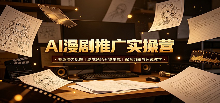 AI漫剧推广实操营：赛道潜力拆解，剧本角色分镜生成，配音剪辑与运镜教学-离锋创库