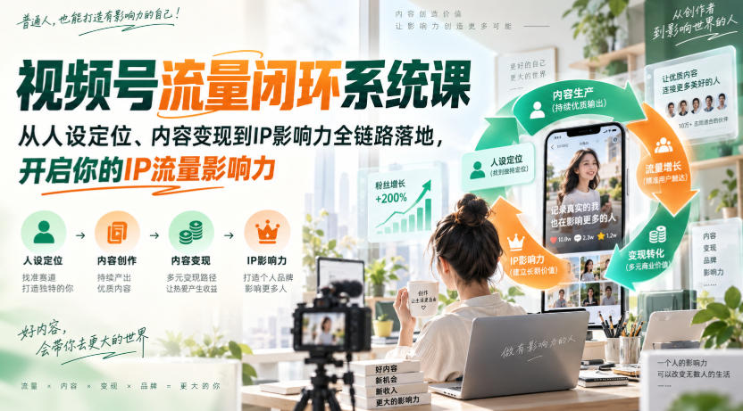 视频号流量闭环系统课，从人设定位、内容变现到IP影响力全链路落地，开启你的IP流量影响力-离锋创库
