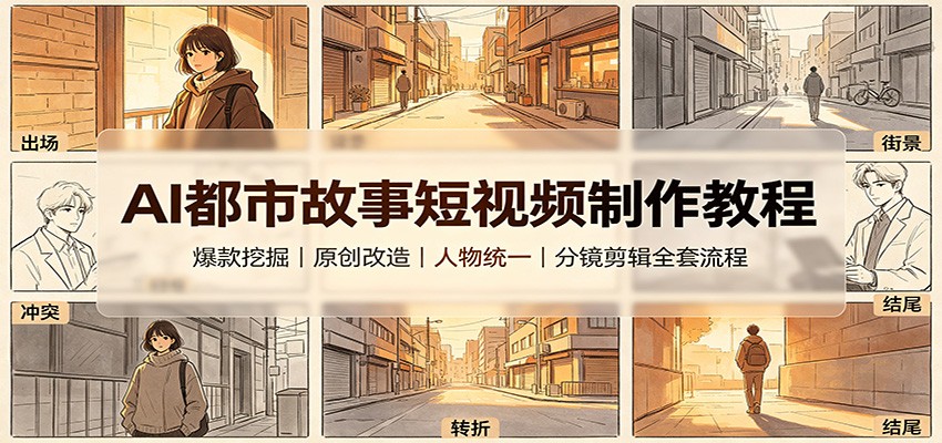 AI都市故事短视频制作教程：爆款挖掘原创改造，人物统一分镜剪辑全套流程-离锋创库