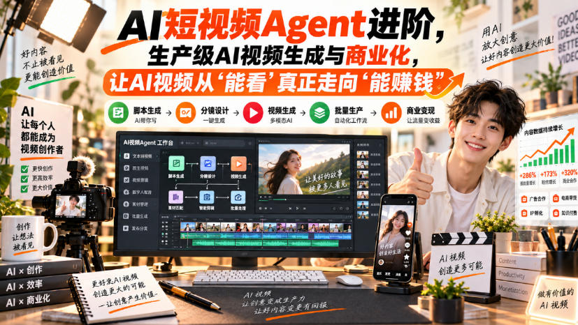 AI短视频Agent进阶，生产级AI视频生成与商业化，让AI视频从”能看”真正走向”能賺钱”-离锋创库