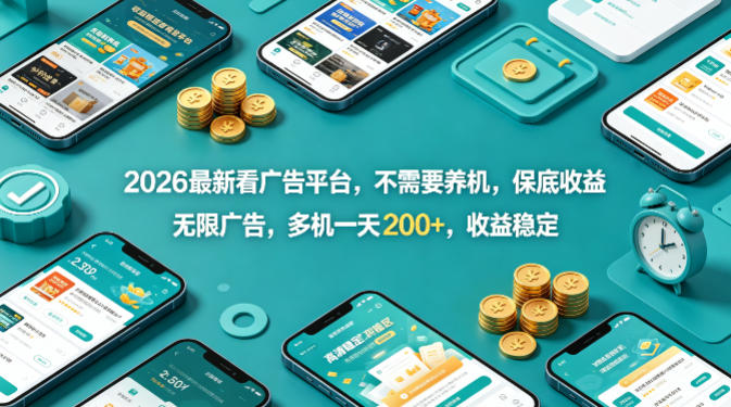 2026最新看广告平台，不需要养机，保底收益，无限广告，多机一天200+，收益稳定【揭秘】-离锋创库