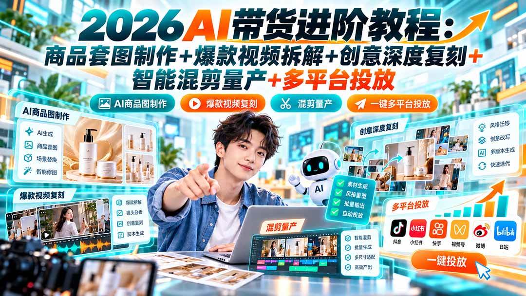 (20857期)2026AI带货进阶教程:商品套图制作+爆款视频拆解+创意深度复刻+智能混剪量产+多平台投放-离锋创库