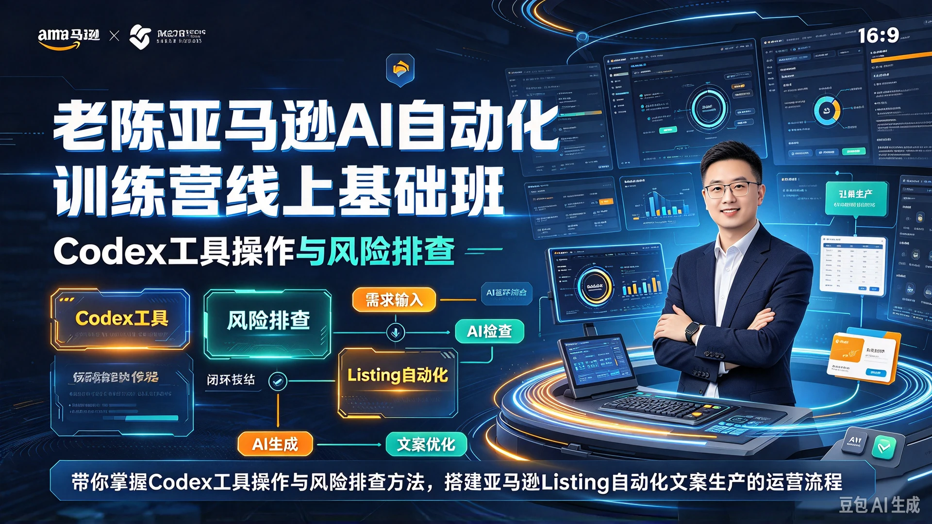 【精】老陈亚马逊AI自动化训练营线上基础班,带你掌握Codex工具操作与风险排查方法,搭建亚马逊Listing自动化文案生产的运营流程-离锋创库