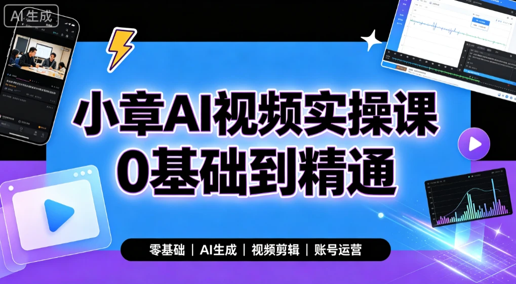 【精】小章AI视频实操课0基础到精通,零基础、AI生成、视频剪辑、账号运营-离锋创库