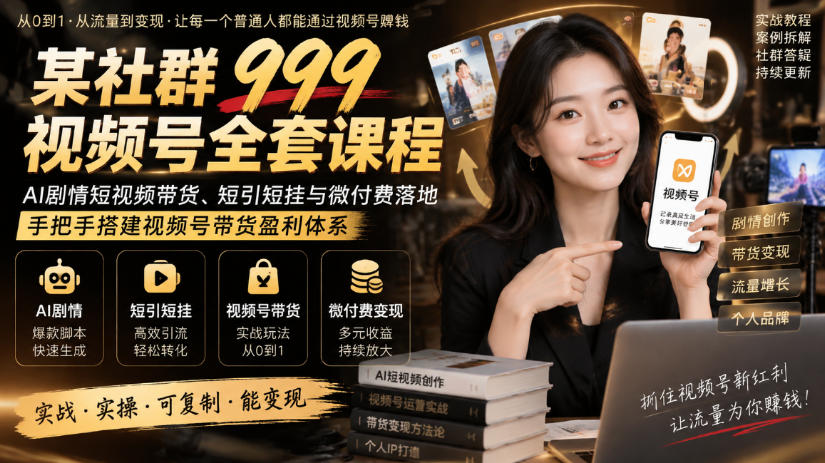 某社群999视频号全套课程，AI剧情短视频带货、短引短挂与微付费落地，手把手搭建视频号带货盈利体系-离锋创库