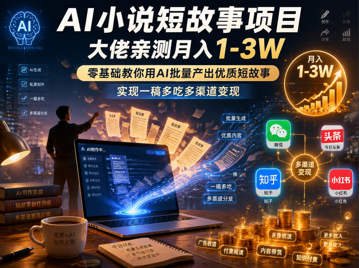 AI小说短故事项目，大佬亲测月入1-3W，零基础教你用AI批量产出优质短故事，实现一稿多吃多渠道变现（更新0910）-离锋创库