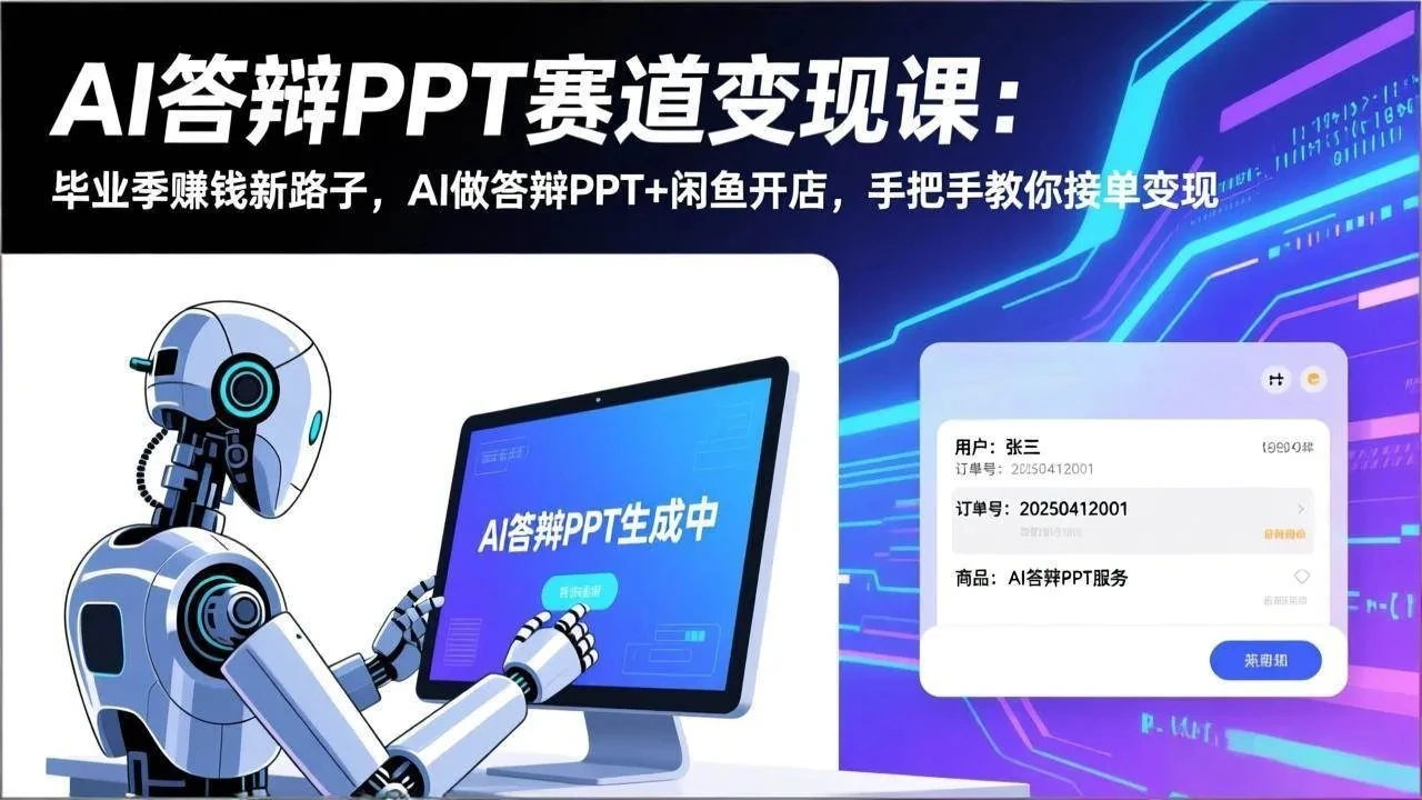 【精】AI答辩PPT赛道变现课:毕业季赚钱新路子,AI做答辩PPT+闲鱼开店,手把手教你接单变现 【精】AI答辩PPT赛道变现课:毕业季赚钱新路子,AI做答辩PPT+闲鱼开店,手把手教你接单变现