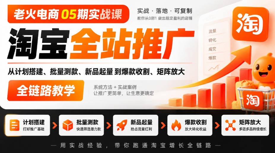老火电商05期实战课｜淘宝全站推广从计划搭建、批量测款、新品起量到爆款收割、矩阵放大全链路教学-离锋创库