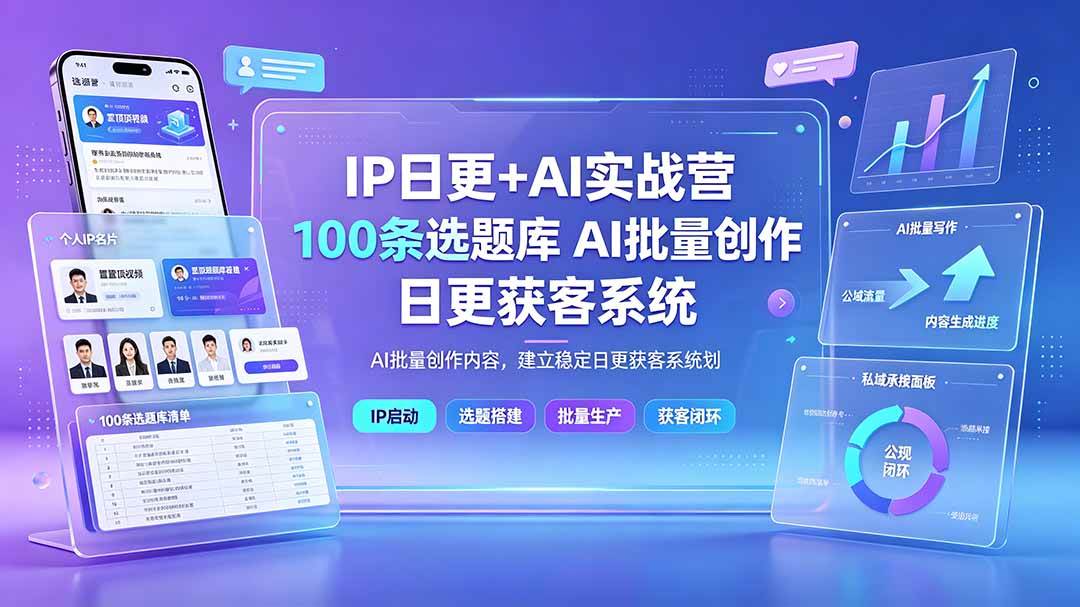 (19353期)IP日更+AI实战营:IP置顶视频制作×100条选题库搭建×10条日更规划,AI批量创作内容,建立稳定日更获客系统-离锋创库