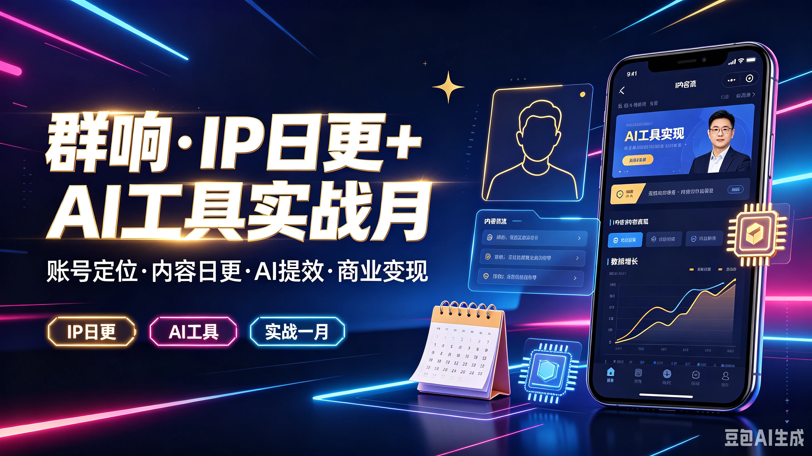 【精】群响·IP日更+AI工具实战月，长号定位·内容日更·AI提效·商业变现，IP日更、Al工具、实战一月-离锋创库