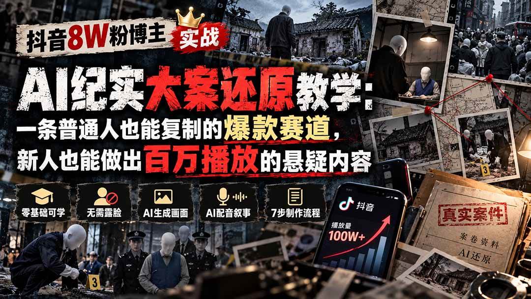 (20865期)抖音8W粉博主AI纪实大案还原教学:一条普通人也能复制的爆款赛道,新人也能做出百万播放的悬疑内容-离锋创库