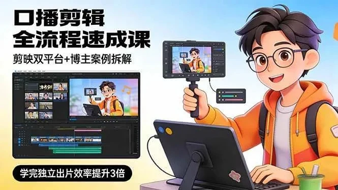 【精】口播剪辑全流程速成课，剪映双平台+博主案例拆解，学完独立出片效率提升3倍-离锋创库