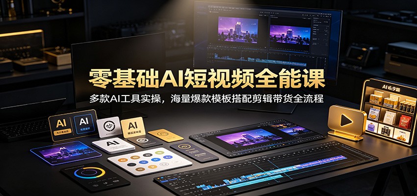 零基础AI短视频全能课：多款AI工具实操，海量爆款模板搭配剪辑带货全流程-离锋创库