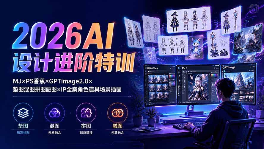 （19569期）2026AI设计进阶特训：MJ×PS香蕉×GPTimage2.0×垫图混图拼图融图×IP全案角色道具场景插画-离锋创库