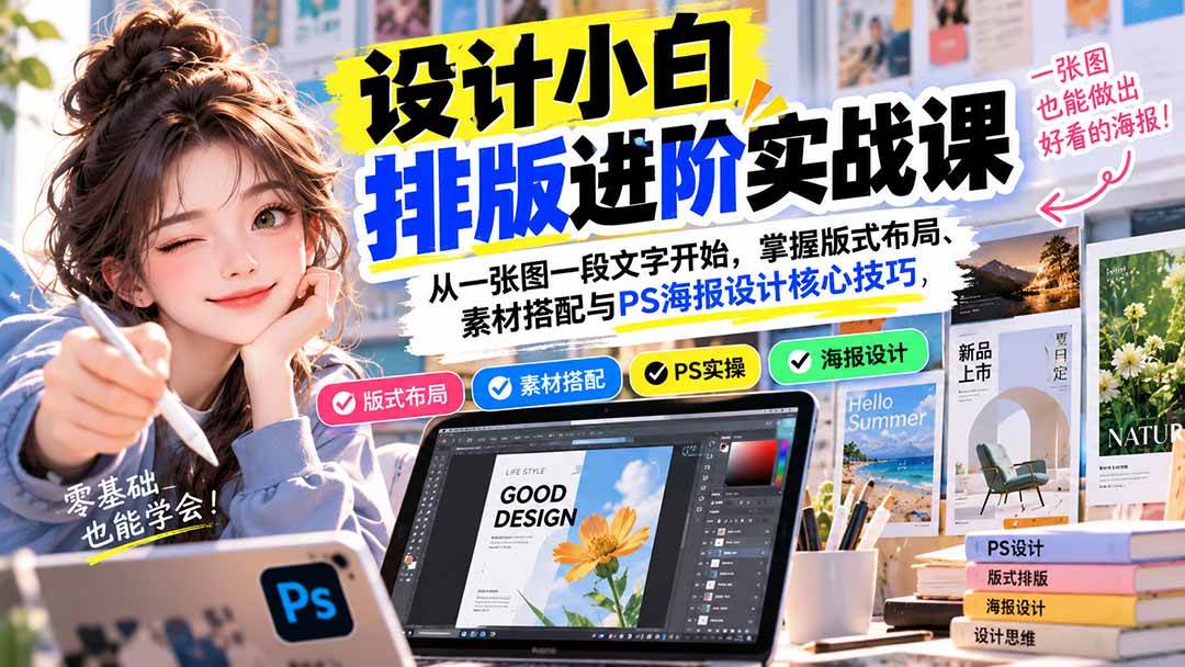 （20838期）设计小白排版进阶实战课：从一张图一段文字开始，掌握版式布局、素材搭配与PS海报设计核心技巧-离锋创库
