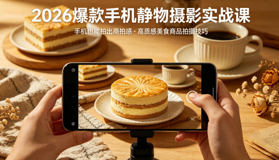 2026爆款手机静物摄影实战课，手机也能拍出商拍感，学会拍出高质感美食商品-离锋创库